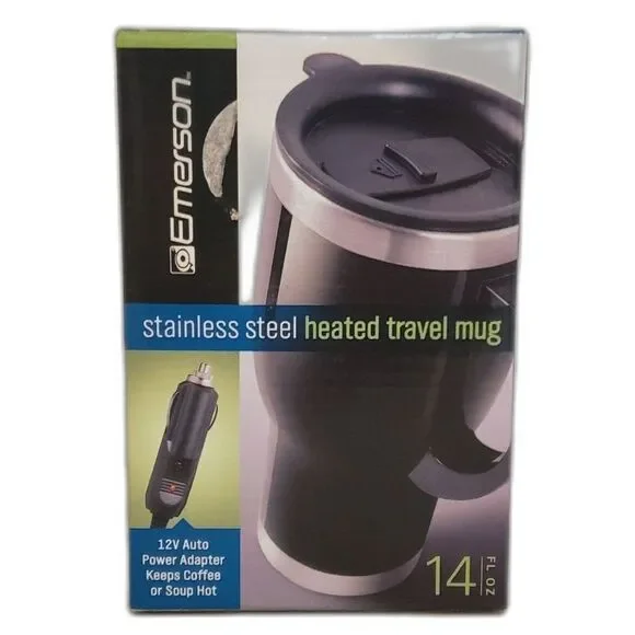 Emerson New Stainless Steel Heated Travel Mug Black & Chrome 14 Fl Oz - Picture 2 of 8